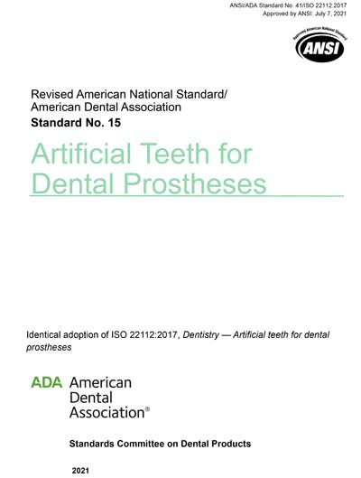 ANSI/ADA 15-2021 - Artificial Teeth for Dental Prostheses