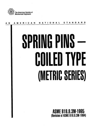 Ansi Asme B18 8 3m 1995 Spring Pins U Coiled Type Metric Series