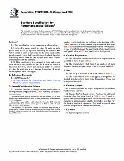 ASTM A701/A701M-10(2015) - Standard Specification for Ferromanganese ...