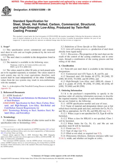 ASTM A1039/A1039M-09 - Standard Specification for Steel, Sheet, Hot ...