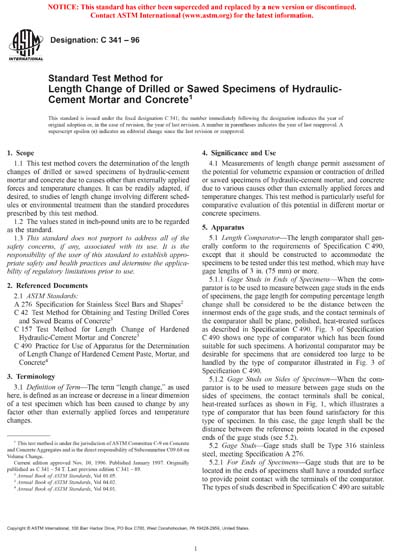 ASTM C341-96 - Standard Test Method for Length Change of Drilled or ...