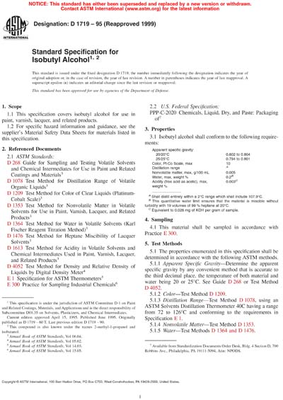 ASTM D1719-95(1999) - Standard Specification for Isobutyl Alcohol