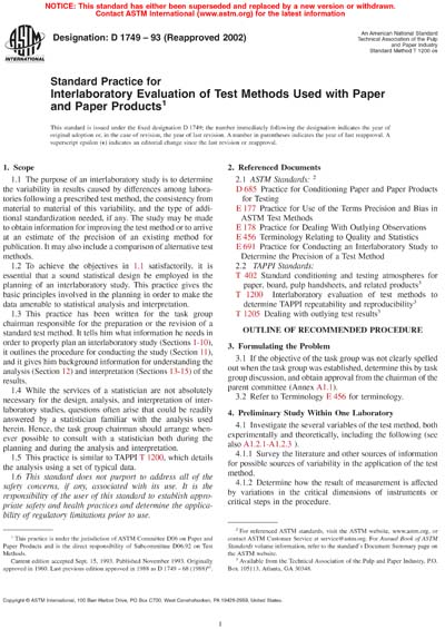 ASTM D1749-93(2002) - Standard Practice for Interlaboratory Evaluation ...