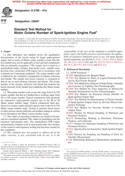 ASTM D2700-07a - Standard Test Method for Motor Octane Number of Spark ...