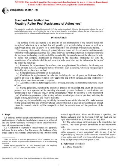 D3167 ASTM D3167-97 - Standard Test Method for Floating Roller Peel ...