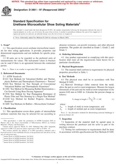 ASTM D3851-97(2003)e1 - Standard Specification for Urethane ...
