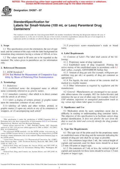 Labels For Astm ASTM D4267-07 - Standard Specification for Labels for Small-Volume (100 ...