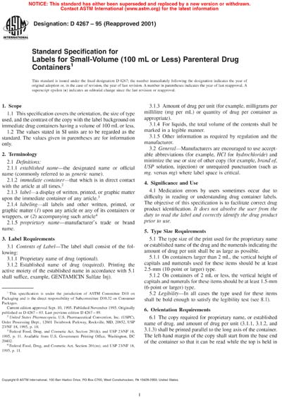 Labels For Astm ASTM D4267-95(2001) - Standard Specification for Labels for Small ...