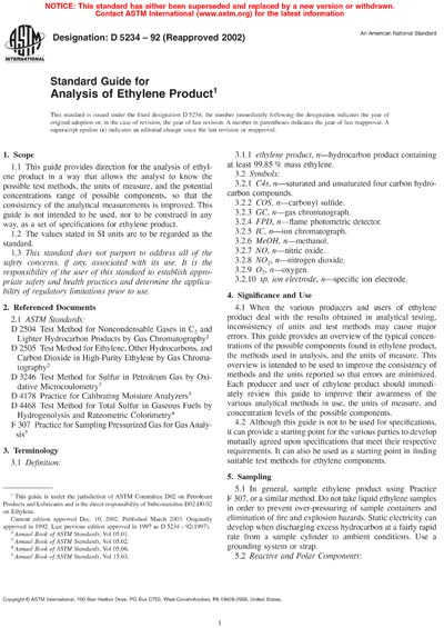 ASTM D5234-92(2002) - Standard Guide for Analysis of Ethylene Product