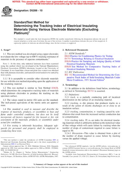 ASTM D5288-10 - Standard Test Method for Determining the Tracking Index ...