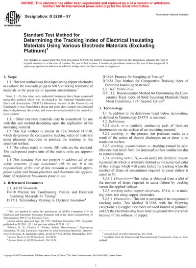 ASTM D5288-97 - Standard Test Method for Determining the Tracking Index ...