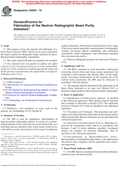 ASTM E2003-10 - Standard Practice for Fabrication of the Neutron ...