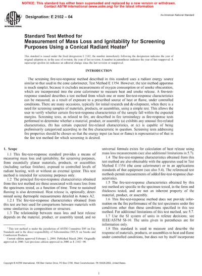 ASTM E2102-04 - Standard Test Method for Measurement of Mass Loss and ...