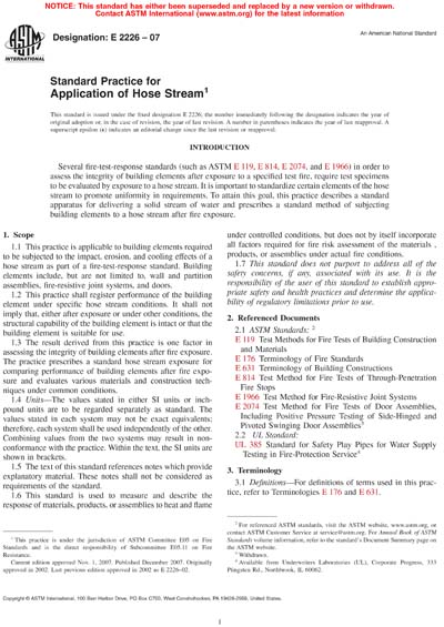 ASTM E2226-07 - Standard Practice for Application of Hose Stream