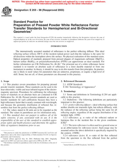 ASTM E259-98(2003) - Standard Practice for Preparation of Pressed ...