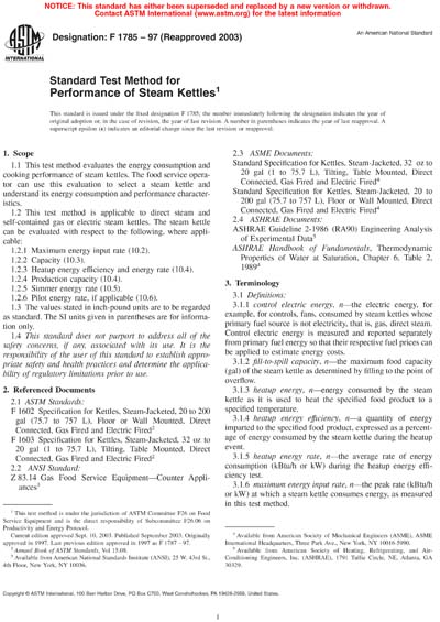 ASTM F1785-97(2003) - Standard Test Method for Performance of Steam Kettles