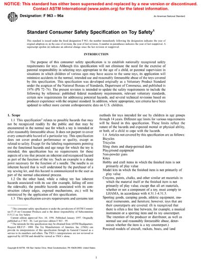 ASTM F963-96a - Standard Consumer Safety Specification on Toy Safety