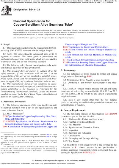 ASTM B643-25 - Standard Specification for Copper-Beryllium Alloy ...