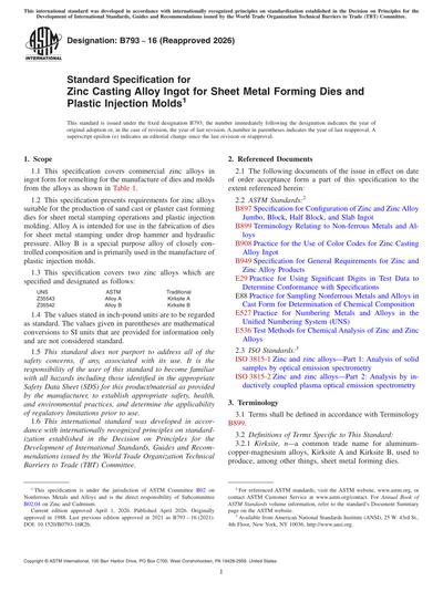 Astm Metal Testing Spec Example ASTM B793-16(2026) - Standard Specification for Zinc Casting Alloy ...