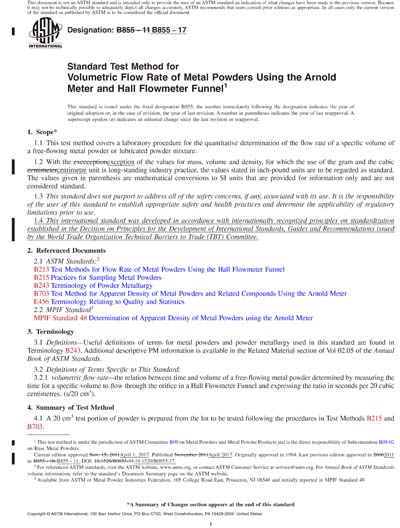 ASTM B855-17 Red - Standard Test Method for Volumetric Flow Rate of ...