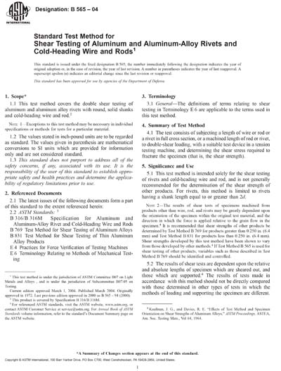 ASTM B565-04 - Standard Test Method for Shear Testing of Aluminum and ...
