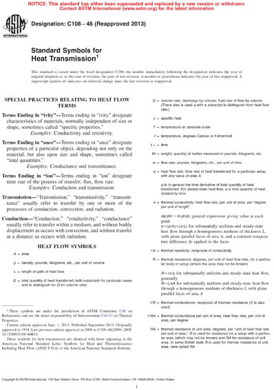 ASTM C108-46(2013) - Standard Symbols for Heat Transmission