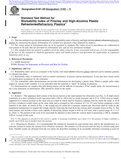 ASTM C181-11 Red - Standard Test Method for Workability Index of ...