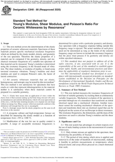 ASTM C848-88(2020) - Standard Test Method for Young's Modulus, Shear ...