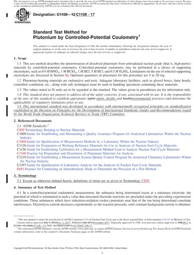ASTM C1108-17 Red - Standard Test Method for Plutonium by Controlled ...