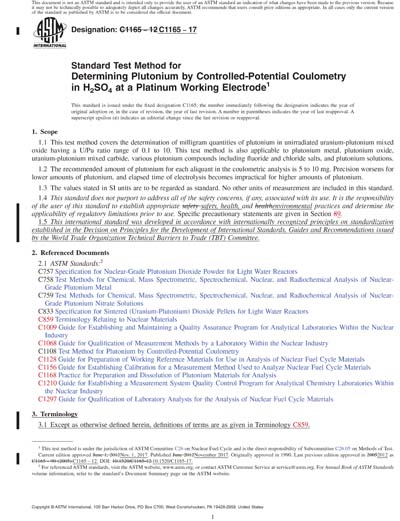 ASTM C1165-17 Red - Standard Test Method for Determining Plutonium by ...