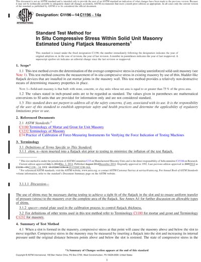 ASTM C1196-14a Red - Standard Test Method for In Situ Compressive ...