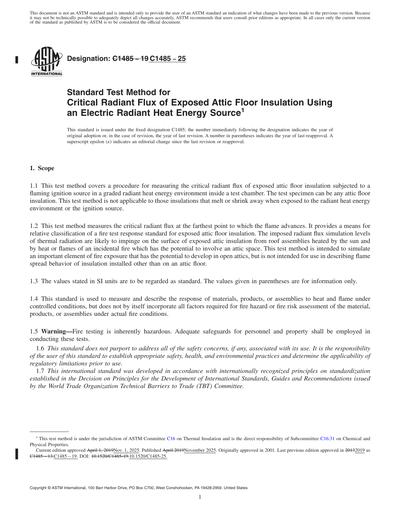 ASTM C1485-25 Red - Standard Test Method for Critical Radiant Flux of ...
