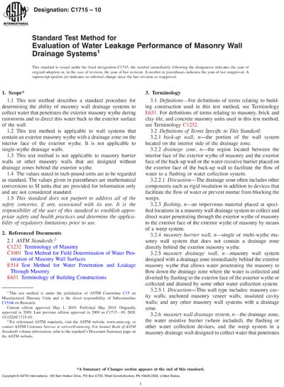 ASTM C1715-09 - Standard Test Method for Evaluation of Water Leakage ...