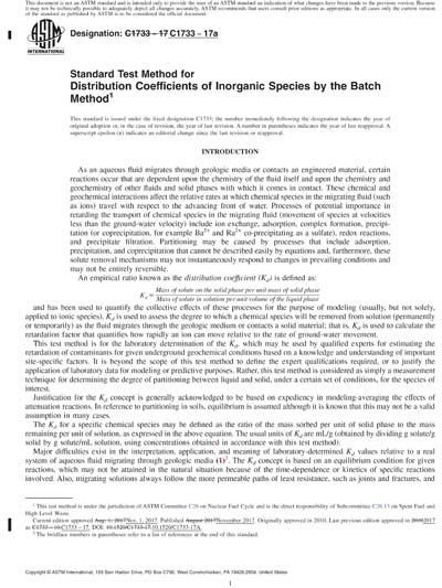ASTM C1733-17a Red - Standard Test Method for Distribution Coefficients ...