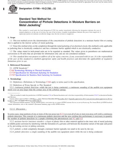 ASTM C1785-15 Red - Standard Test Method for Concentration of Pinhole ...