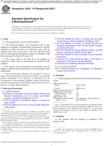 ASTM D330-07(2021) - Standard Specification for 2-Butoxyethanol