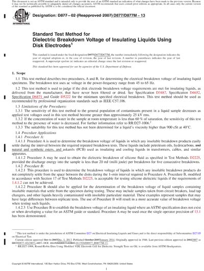 ASTM D877 D877M 13 Red Standard Test Method For Dielectric Breakdown 