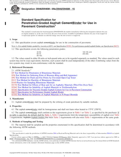 ASTM D946 D946M 15 Red Standard Specification For Penetration Graded 