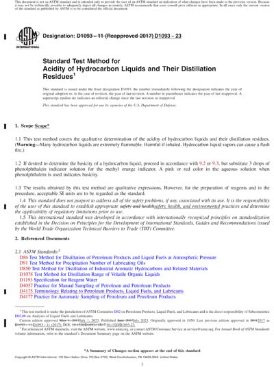 ASTM D1093-23 Red - Standard Test Method for Acidity of Hydrocarbon ...