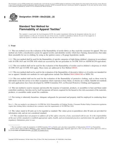ASTM D1230-25 Red - Standard Test Method for Flammability of Apparel ...