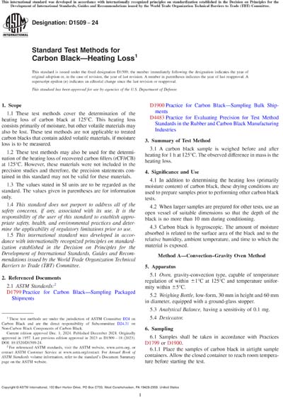 ASTM D1509-24 - Standard Test Methods for Carbon Black—Heating Loss