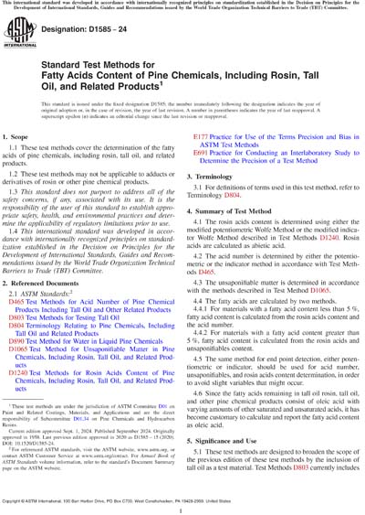 ASTM D1585-24 - Standard Test Methods for Fatty Acids Content of Pine ...