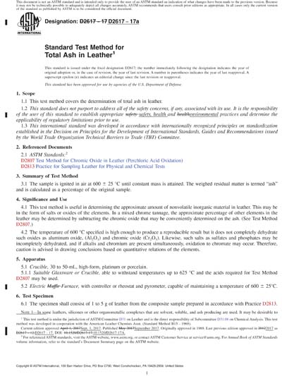 ASTM D2617-17a Red - Standard Test Method for Total Ash in Leather ...