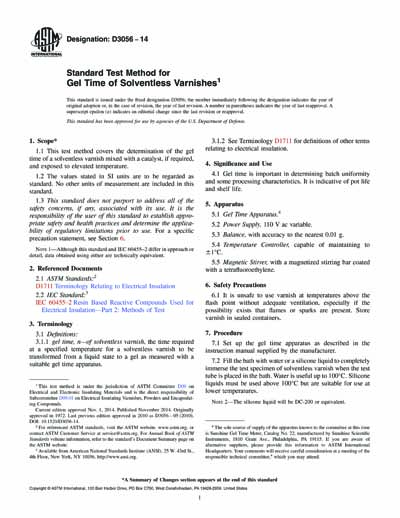 ASTM D3056-14 - Standard Test Method for Gel Time of Solventless Varnishes