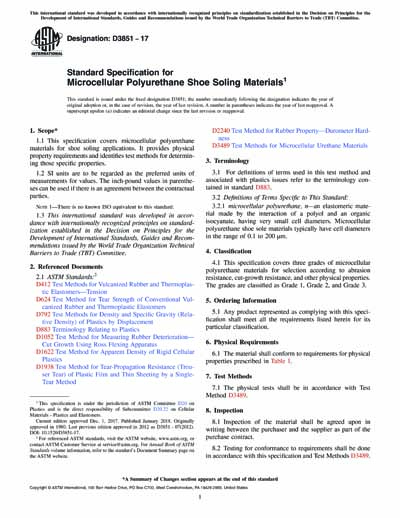 ASTM D3851-17 - Standard Specification for Microcellular Polyurethane ...