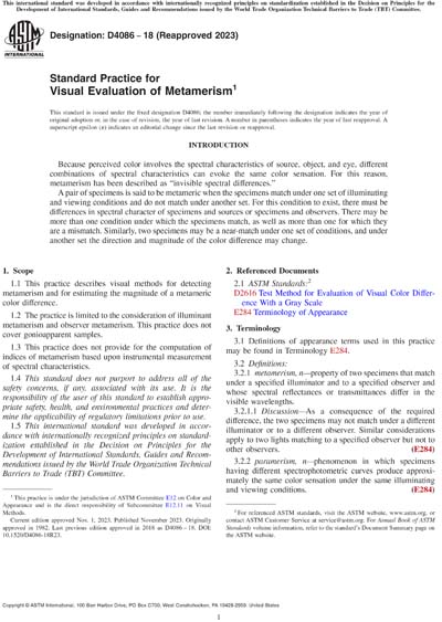 ASTM D4086-18(2023) - Standard Practice for Visual Evaluation of Metamerism