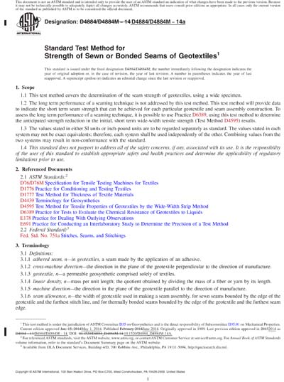 ASTM D4884/D4884M-14a Red - Standard Test Method for Strength of Sewn or Bonded  Seams of Geotextiles (Standard + Redline PDF Bundle)