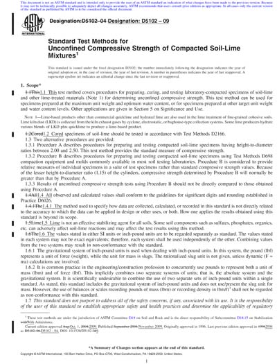 ASTM D5102-09 Red - Standard Test Method for Unconfined Compressive ...