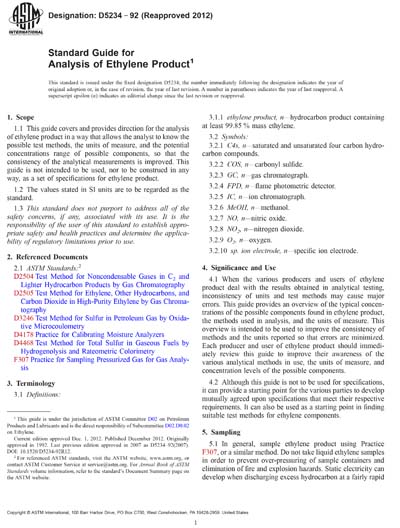 ASTM D5234-92(2012) - Standard Guide for Analysis of Ethylene Product