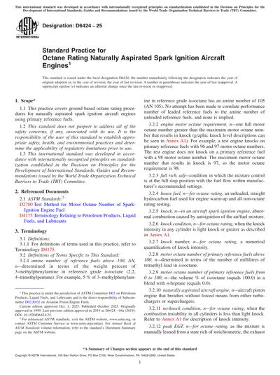 ASTM D6424-25 - Standard Practice for Octane Rating Naturally Aspirated ...